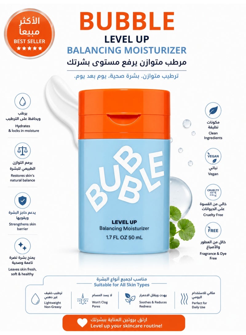 Bubble Skincare Level Up Balancing Moisturizer，Face Hydrating Gel Moisturizer Formulated with Zinc PCA + Niacinamide for Improved Texture & Radiance，Skin Care for Oily or Combination Skin (50ml) - Image 1
