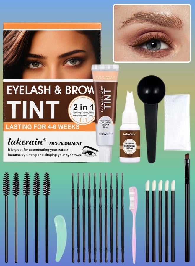 lakerain Eyelash and Brow Tint Dye Color Brown Kit 2 in 1 Brow and Lash Tint Professional Kit with Coloring Cream and Activating Lotion Eyebrow Tint Dye Kit Eyebrow Lash Color Kit 02 - Image 1