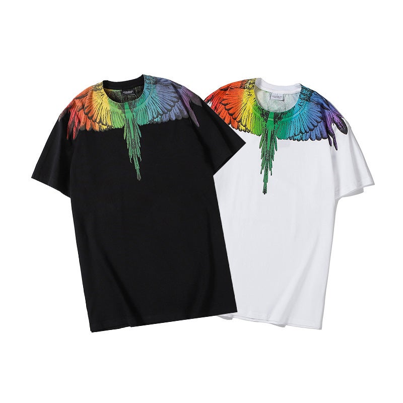 Supply Ins Tide Brand Mb Short Sleeve Men'S And Women'S Lovers Color Feather Wings Classic Half Sleeve T-Shirt - Image 5