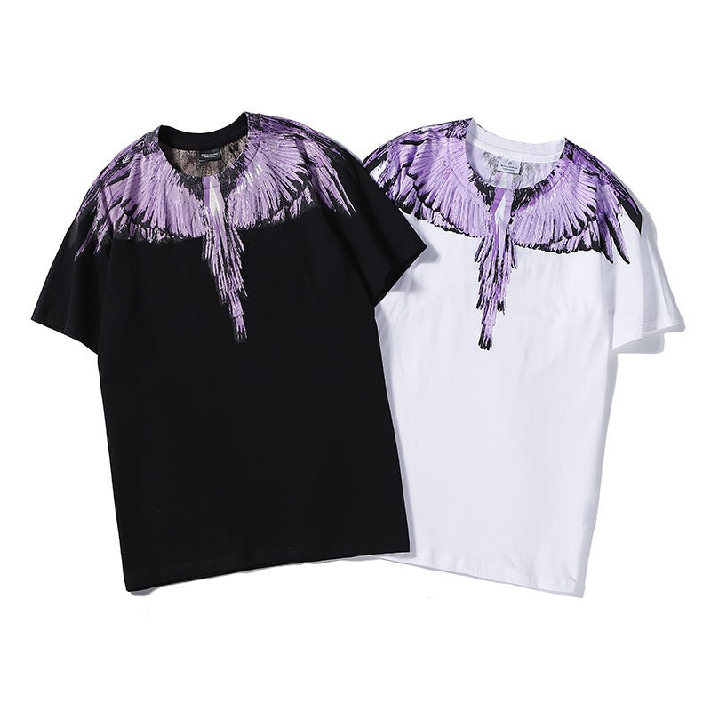 Supply Ins Tide Brand Mb Short Sleeve Men'S And Women'S Lovers Color Feather Wings Classic Half Sleeve T-Shirt - Image 4