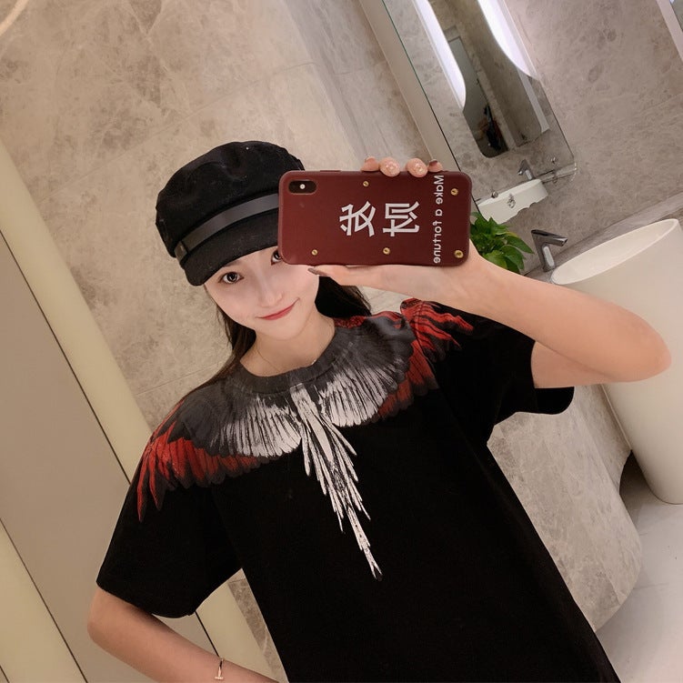 Supply Ins Tide Brand Mb Short Sleeve Men'S And Women'S Lovers Color Feather Wings Classic Half Sleeve T-Shirt - Image 3