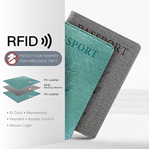 VIDIVICI Unisex 2pk RFID Passport And Vaccine Card Holder Combo,Passport Holder-Black&Light Blue - Image 2