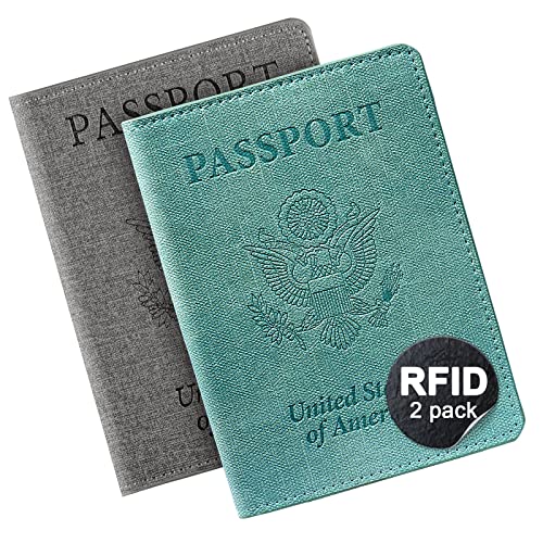 VIDIVICI Unisex 2pk RFID Passport And Vaccine Card Holder Combo,Passport Holder-Black&Light Blue - Image 1