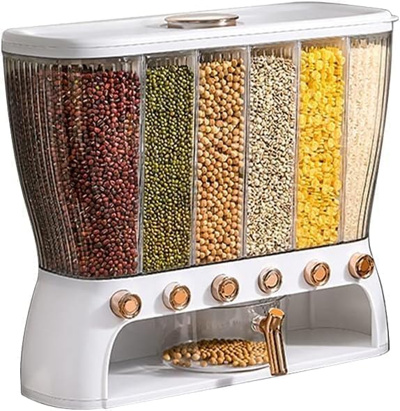 BLURISM BLURISM 10KG Kitchen Rice and Grain 6compartment Storage Container Dry Food Dispenser For Grains Rice BeansKitchen Pantry Storage Container Countertop Organizer With Measuring Cup - Image 1