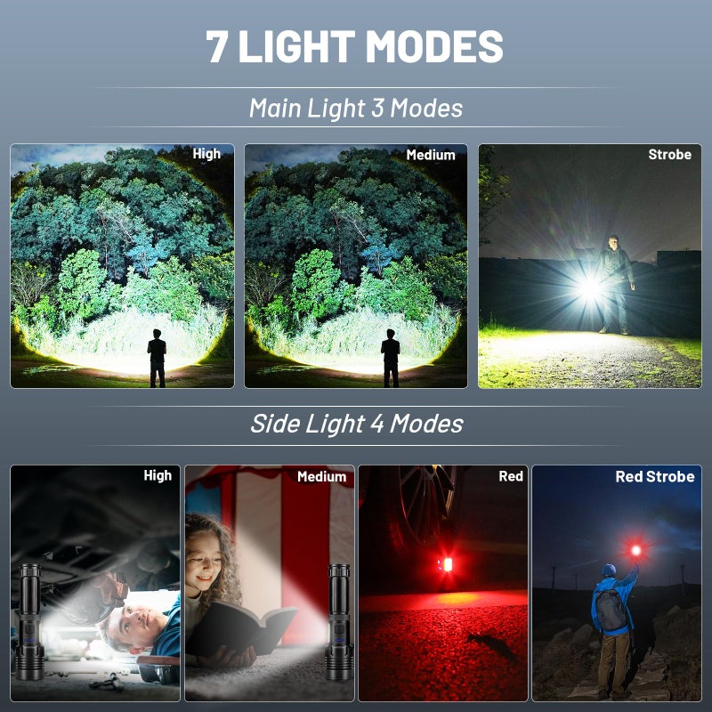 azamine Rechargeable Flashlights High Lumens, 990000LM Bright Flashlight Î’attery Include, Adjustable LED Flashlight 7 Modes, IPX7 Waterproof Handheld Flash Light for Home, Camping, Emergencies - Image 4