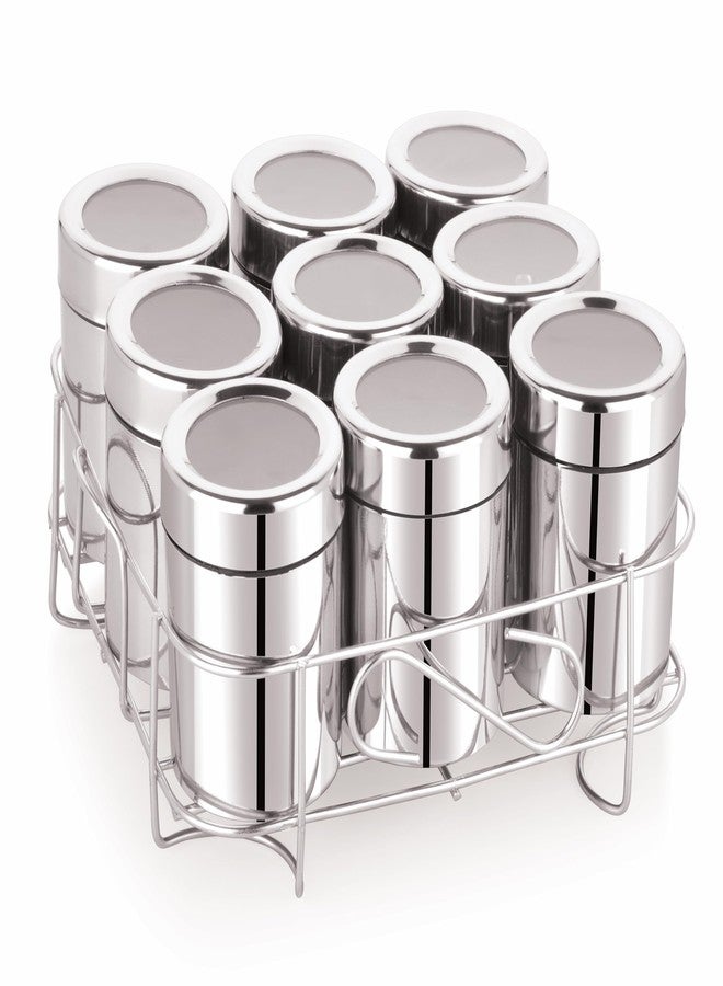 MILTLIFE Stainless Steel Masala Dabba Steel Masala Box For Kitchen | See Through Lid Steel Masala Dani | 9 Spice Containers with Stand - Image 1