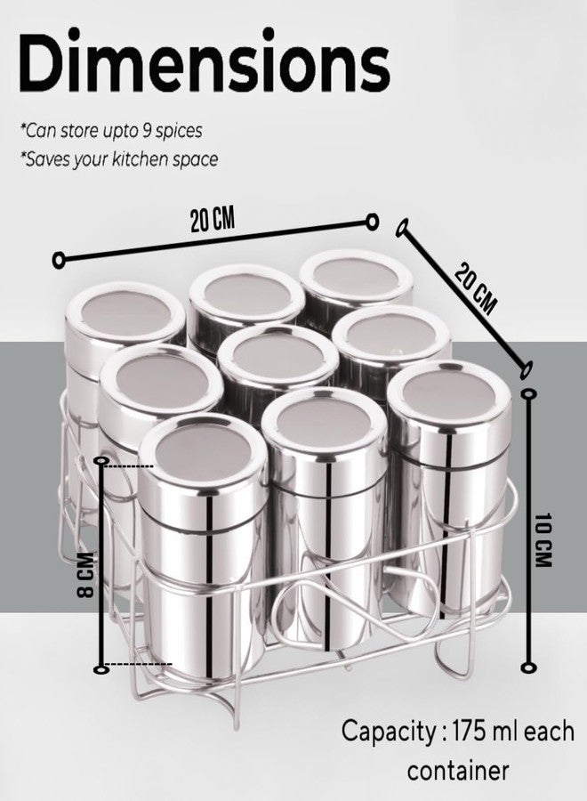 MILTLIFE Stainless Steel Masala Dabba Steel Masala Box For Kitchen | See Through Lid Steel Masala Dani | 9 Spice Containers with Stand - Image 2