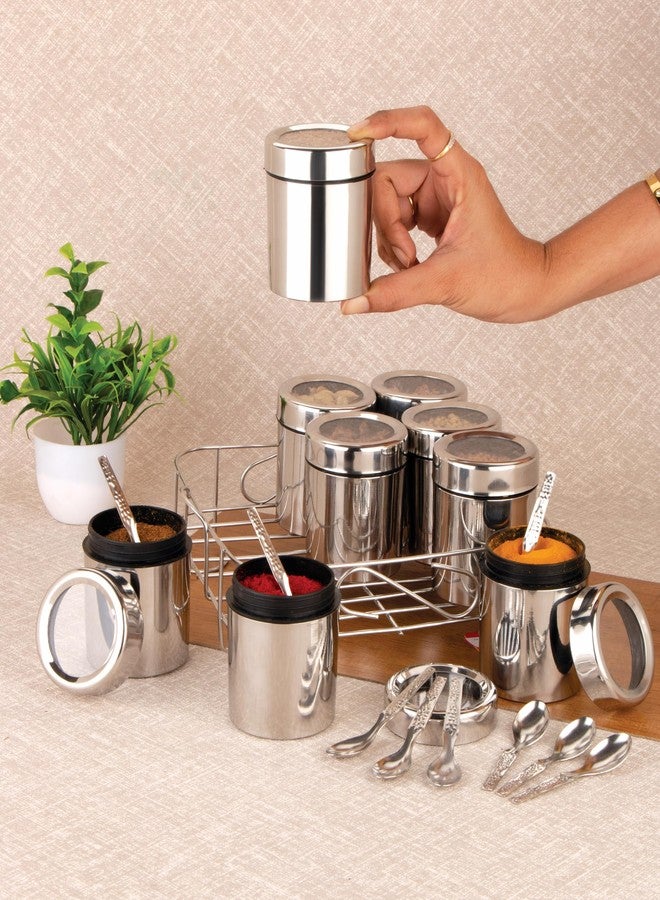 MILTLIFE Stainless Steel Masala Dabba Steel Masala Box For Kitchen | See Through Lid Steel Masala Dani | 9 Spice Containers with Stand - Image 5