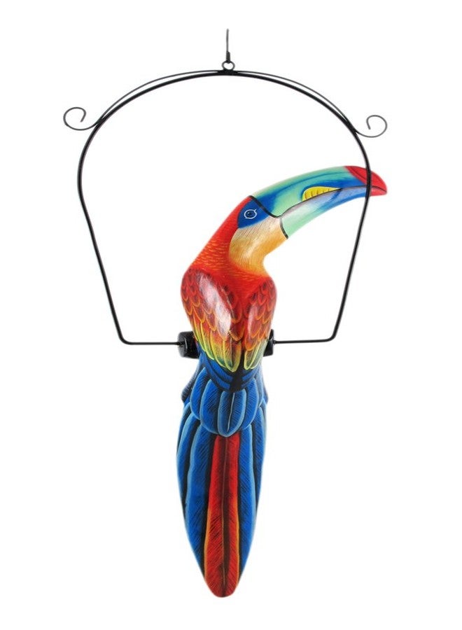 Things2Die4 30 Inch Hand Painted Wooden Toucan Bird Hanging Statue Red / Blue - Image 1
