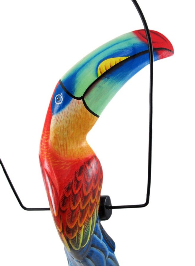 Things2Die4 30 Inch Hand Painted Wooden Toucan Bird Hanging Statue Red / Blue - Image 4