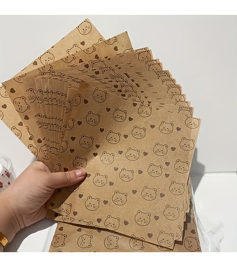 كاكي نمط الدب سجادة الكعكة 100 ورقة ورق تغليف شطيرة مقاوم للزيت ورق الدجاج المقلي أساسيات النزهة - Image 4