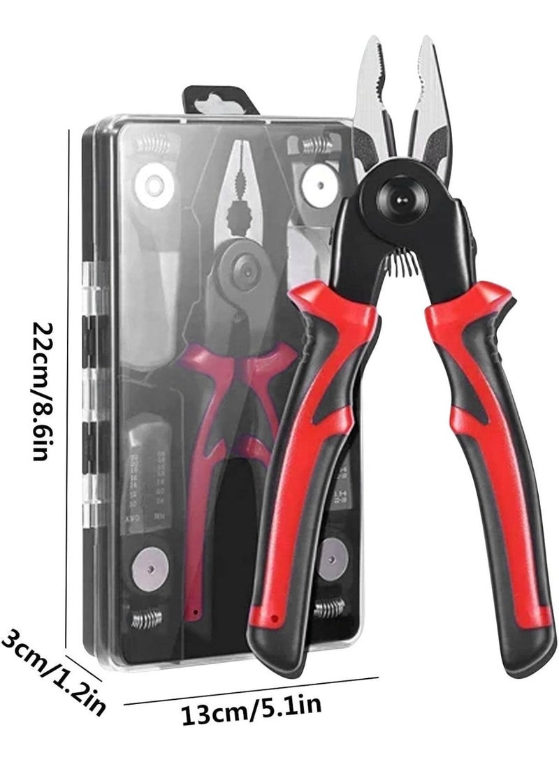 Professional 5 In 1 Electrician Multi Tool Pliers Wire Stripper Cutter Crimping Tool With Replaceable Heads Storage Case Heavy Duty Electrical Linesman Pliers Cable Cutting Hand Tool Kit - Image 3