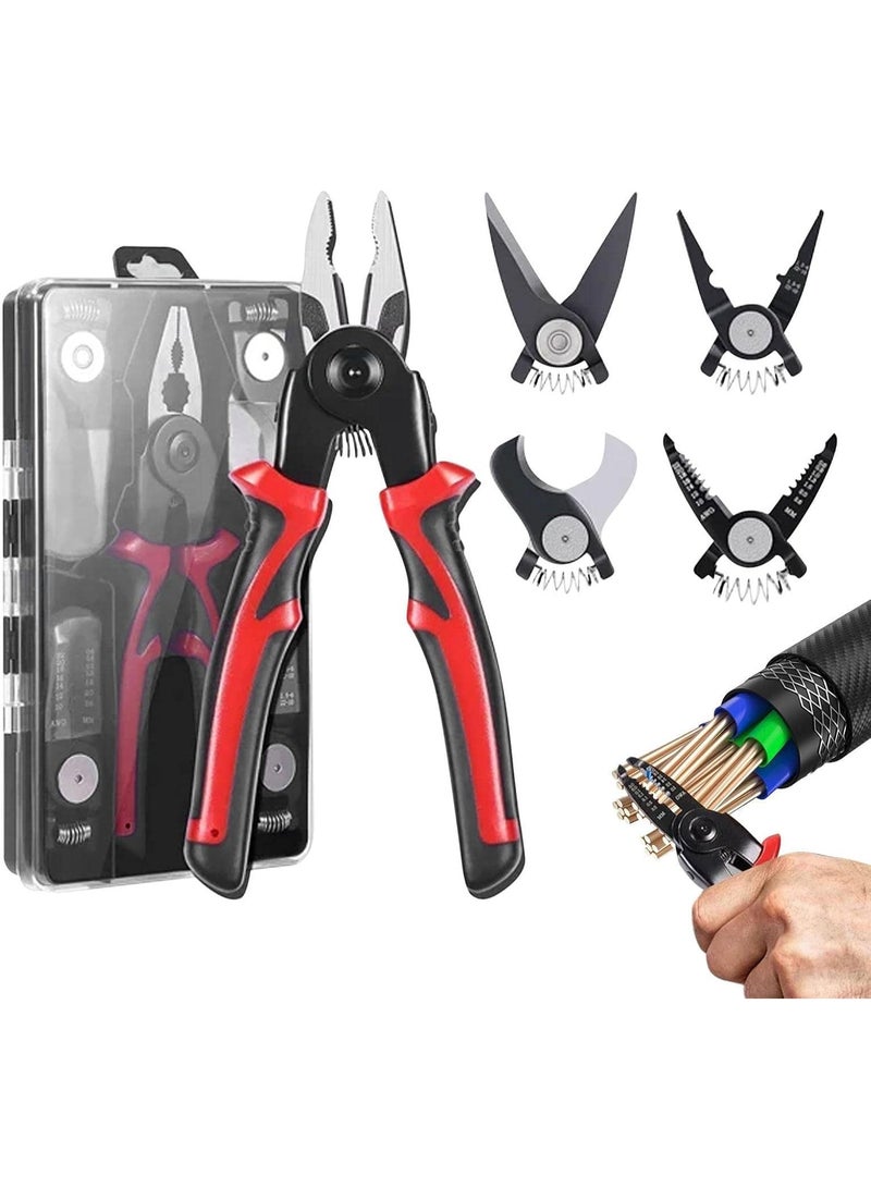Professional 5 In 1 Electrician Multi Tool Pliers Wire Stripper Cutter Crimping Tool With Replaceable Heads Storage Case Heavy Duty Electrical Linesman Pliers Cable Cutting Hand Tool Kit - Image 5