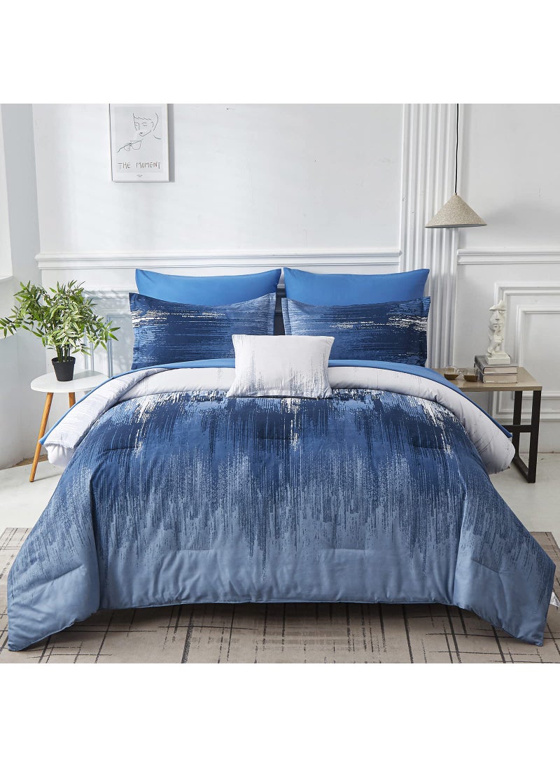 Dinjoy Dinjoy Ombre Blue Comforter Set Twin Size Reversible Gradient Blue Grey Boho Bedding Set for Men Women 7 Pieces Bed in A Bag Bohemian Bed Set with Comforter  Sheets  Pillowcases & Shams  - Image 1