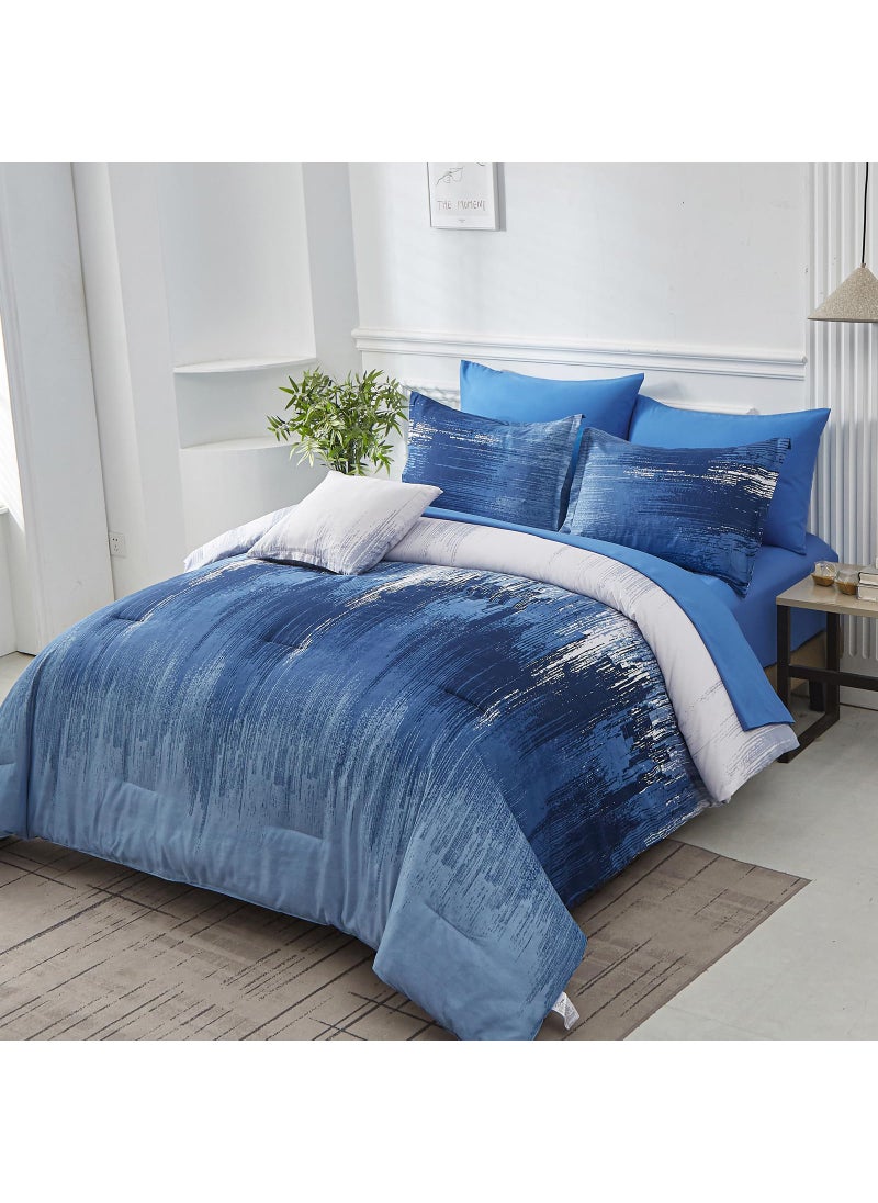 Dinjoy Dinjoy Ombre Blue Comforter Set Twin Size Reversible Gradient Blue Grey Boho Bedding Set for Men Women 7 Pieces Bed in A Bag Bohemian Bed Set with Comforter  Sheets  Pillowcases & Shams  - Image 2