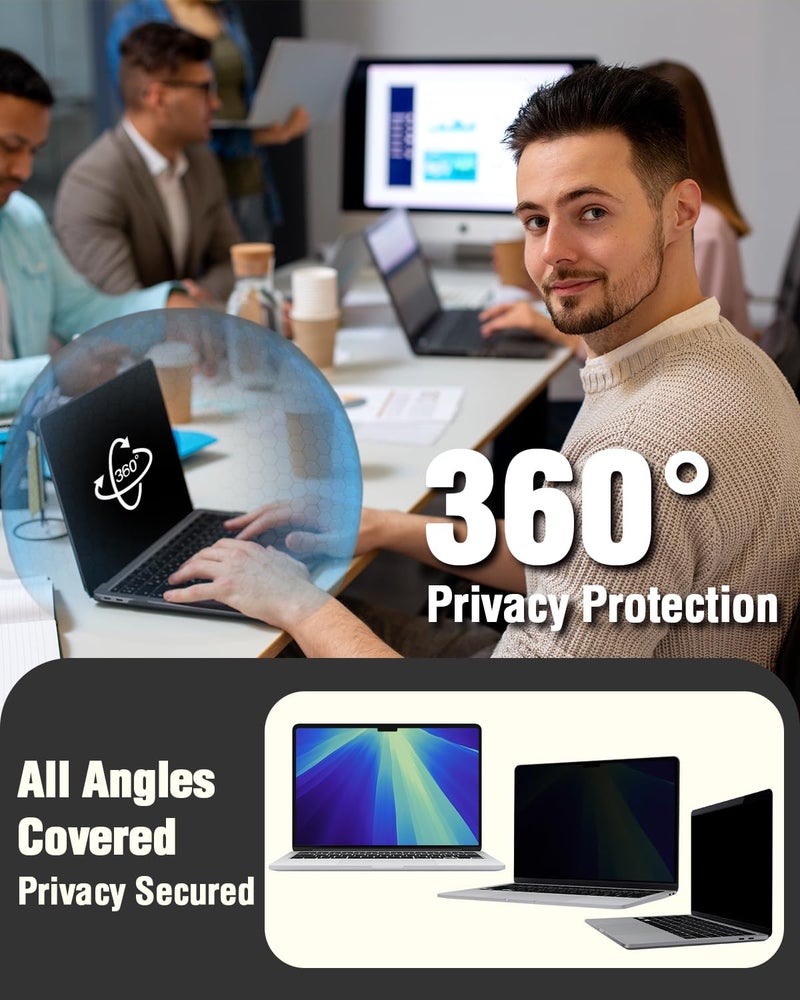 FFORITO F FORITO Magnetic Privacy Screen Protector Compatible with MacBook Pro 14 inch (2025-2021, M5 M4 M3 M2 M1 Pro Max), Removable 360° Anti Peeping Anti Blue Light Anti Glare Laptop Privacy Screen Shield - Image 3