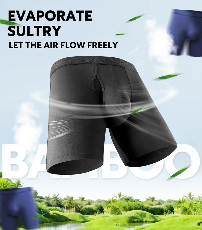 DAVID ARCHY Men's Boxer Briefs, Soft and Breathable Underwear with Moisture-Wicking Fly Underwear for Men 4 Pack(L, Black - 5.5" in 4 Pack) - Image 4