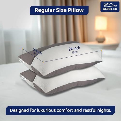 GADDA CO Hollow Fiber Sleeping Pillow with Zip | Set of 2 | Soft and Fluffy Bed Pillows | White & Grey | Regular Size 24 x 16 Inches | 6 Months Warranty | Microfiber Fill | Comfortable & Durable - Image 2