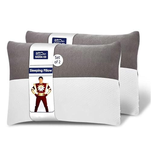 GADDA CO Hollow Fiber Sleeping Pillow with Zip | Set of 2 | Soft and Fluffy Bed Pillows | White & Grey | Regular Size 24 x 16 Inches | 6 Months Warranty | Microfiber Fill | Comfortable & Durable - Image 1