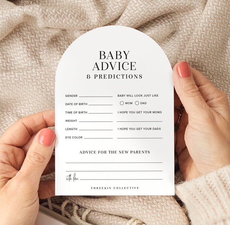 ThreeKin Collective Baby Shower Games Cards - 50 Baby Predictions and Advice Cards | 5x7 Inch Tall | Fun Gender Reveal Games for Boys & Girls | Perfect Baby Shower Game Set, US Owned Business - Image 2