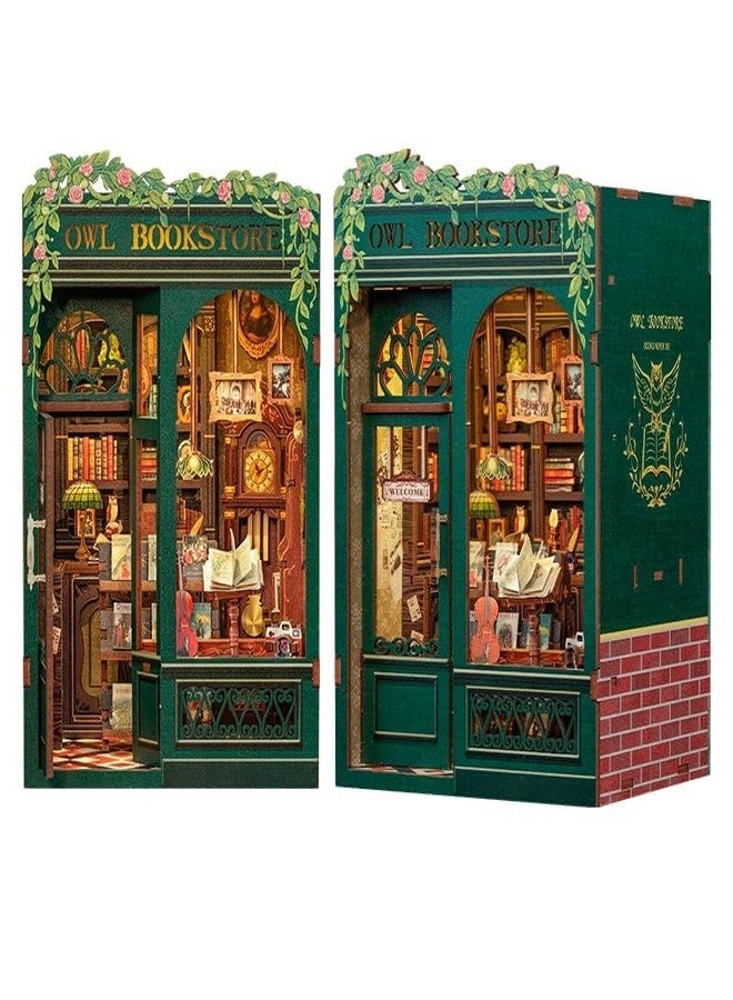 HOMENITY®- Vintage Mini Book Library Desk Decor, 3D Wooden Book Shop Model with LED Light, Handcraft Assembly Set Handmade Home Ornaments Desk Decoration - Image 1