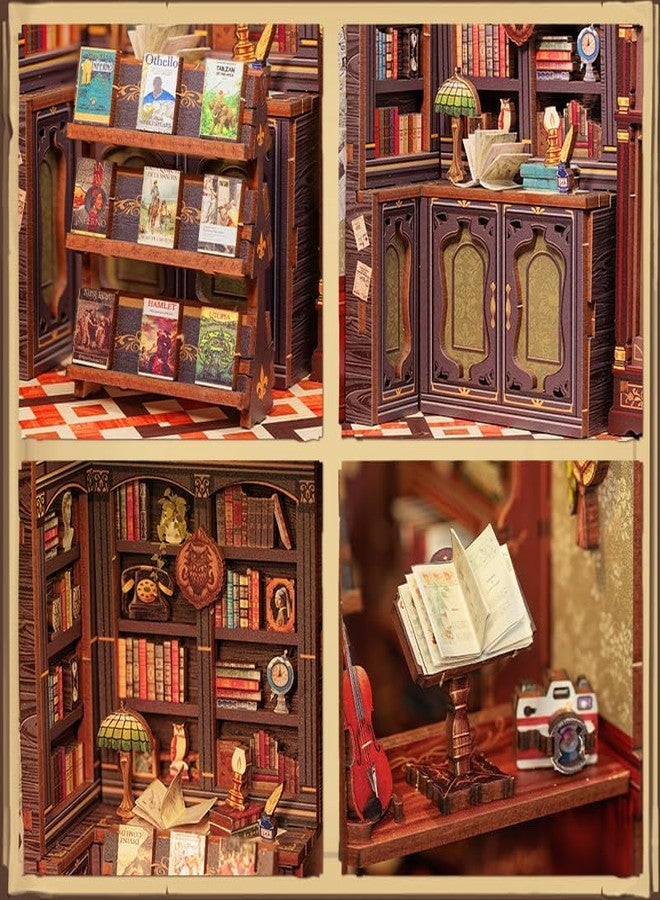 HOMENITY®- Vintage Mini Book Library Desk Decor, 3D Wooden Book Shop Model with LED Light, Handcraft Assembly Set Handmade Home Ornaments Desk Decoration - Image 4