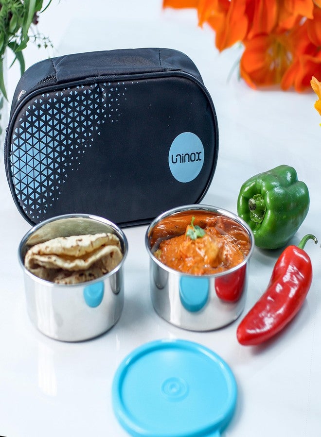 uninox Lazeez Stainless Steel Lunch Box Set of 2 (325 ml Each) with Insulated Fabric Bag | Leak-Proof & Durable Containers for Office, School, Travel | Compact, BPA-Free, Blue - Image 2