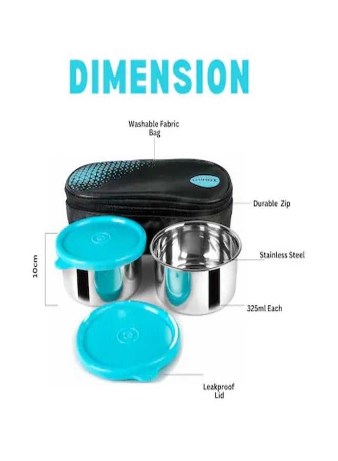 uninox Lazeez Stainless Steel Lunch Box Set of 2 (325 ml Each) with Insulated Fabric Bag | Leak-Proof & Durable Containers for Office, School, Travel | Compact, BPA-Free, Blue - Image 5