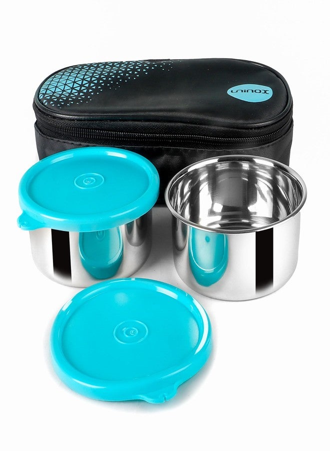 uninox Lazeez Stainless Steel Lunch Box Set of 2 (325 ml Each) with Insulated Fabric Bag | Leak-Proof & Durable Containers for Office, School, Travel | Compact, BPA-Free, Blue - Image 1