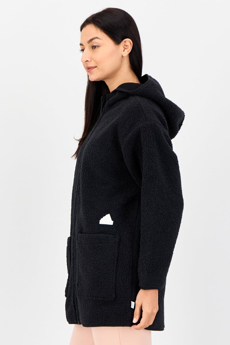 Adidas Women Sportswear Fit Brand Logo Full Zip Outdoor Jacket, Black - Image 2