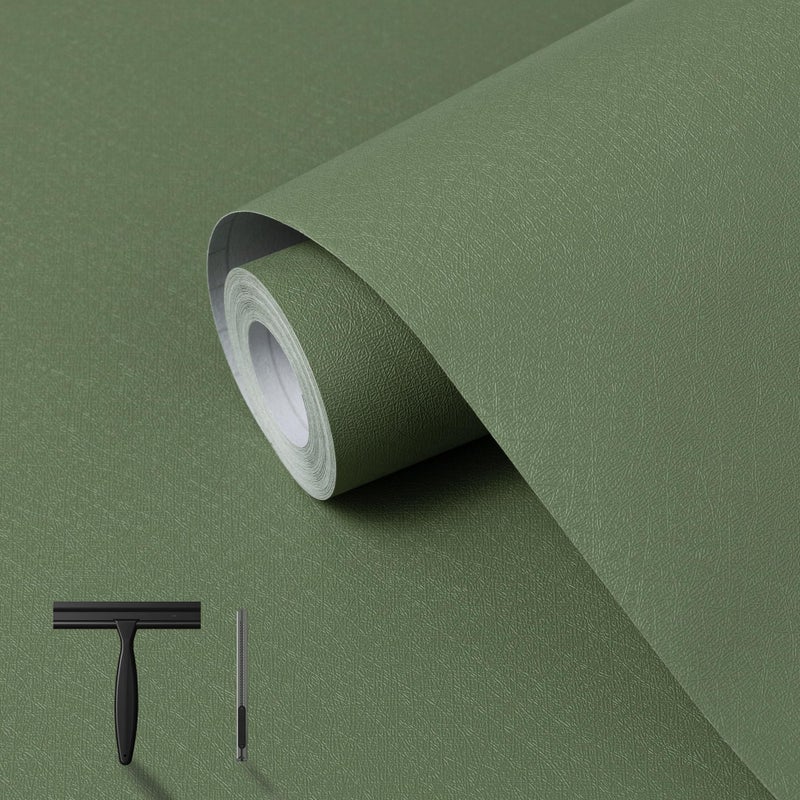 practicalws Green Peel and Stick Wallpaper 118.1''x17.7'' Green Contact Paper for Cabinets and Drawers with Tools, Removable Self Adhesive Thicken Wall Paper for Home Wall Decoration and Covering Old Furniture - Image 1
