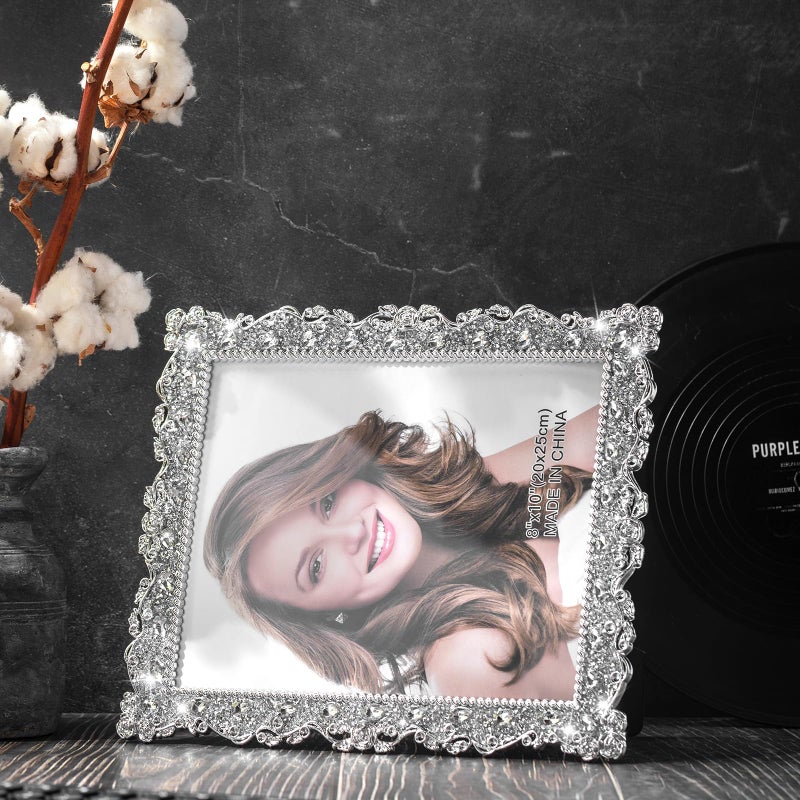 Yookeer 2 Pack 8 x 10 Inch Crystal Picture Frame Resin Wedding Photo Frame Jewel Picture with Rhinestones Photo Gift for Wedding Table Top Desktop Display - Image 5