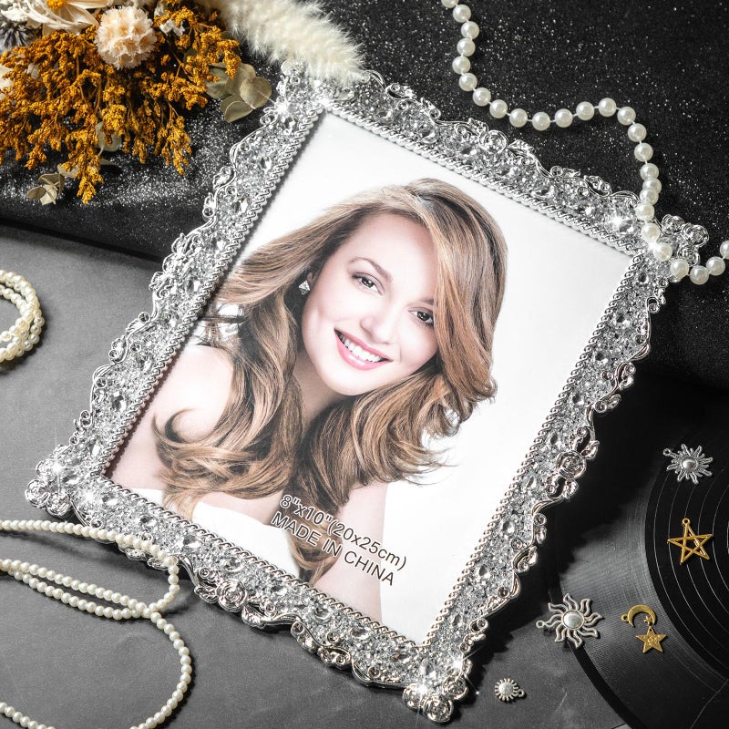 Yookeer 2 Pack 8 x 10 Inch Crystal Picture Frame Resin Wedding Photo Frame Jewel Picture with Rhinestones Photo Gift for Wedding Table Top Desktop Display - Image 2