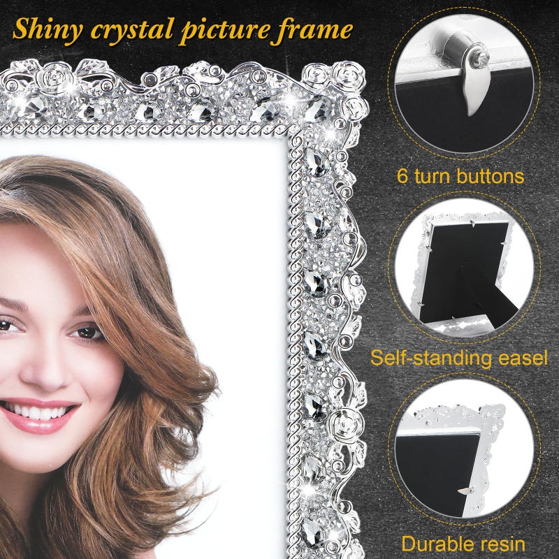 Yookeer 2 Pack 8 x 10 Inch Crystal Picture Frame Resin Wedding Photo Frame Jewel Picture with Rhinestones Photo Gift for Wedding Table Top Desktop Display - Image 4