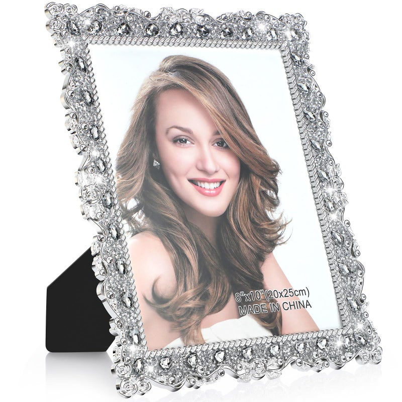 Yookeer 2 Pack 8 x 10 Inch Crystal Picture Frame Resin Wedding Photo Frame Jewel Picture with Rhinestones Photo Gift for Wedding Table Top Desktop Display - Image 1