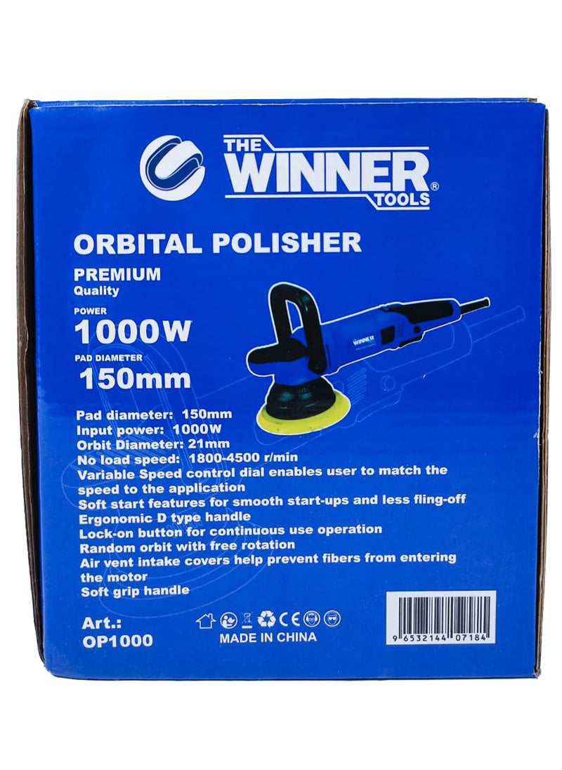 WINNER TOOL-OP1000 آلة تلميع مدارية عالية الجودة ، مقبض بدء / D ناعم 1000 واط ، وسادة 150 مم / قطر المدار 21 مم / 1800-4500 دورة في الدقيقة 220-240 فولت ، 50/60 هرتز - pzsku/Z4881C1072367EC5500E1Z/45/_/1736166567/08ee9484-7764-4d79-b198-d581f0d22337