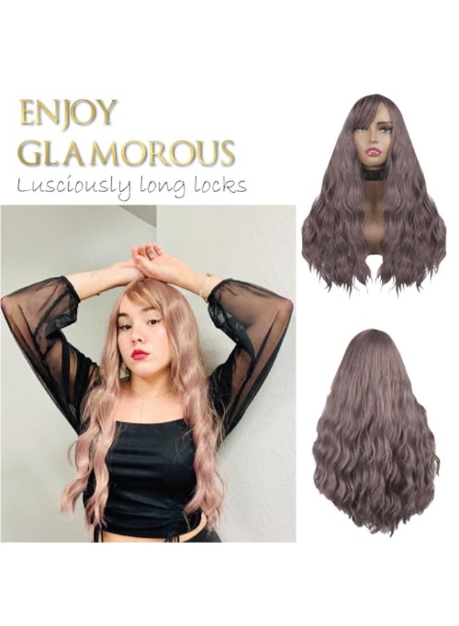 SNAPPY Purple Wigs for Women Heat Resistant 24 Inch Long Purple Wig with Bangs for Easy Styling Synthetic Wavy Light Purple Wig for Cosplay Party Wigs and Daily Wear - Image 3