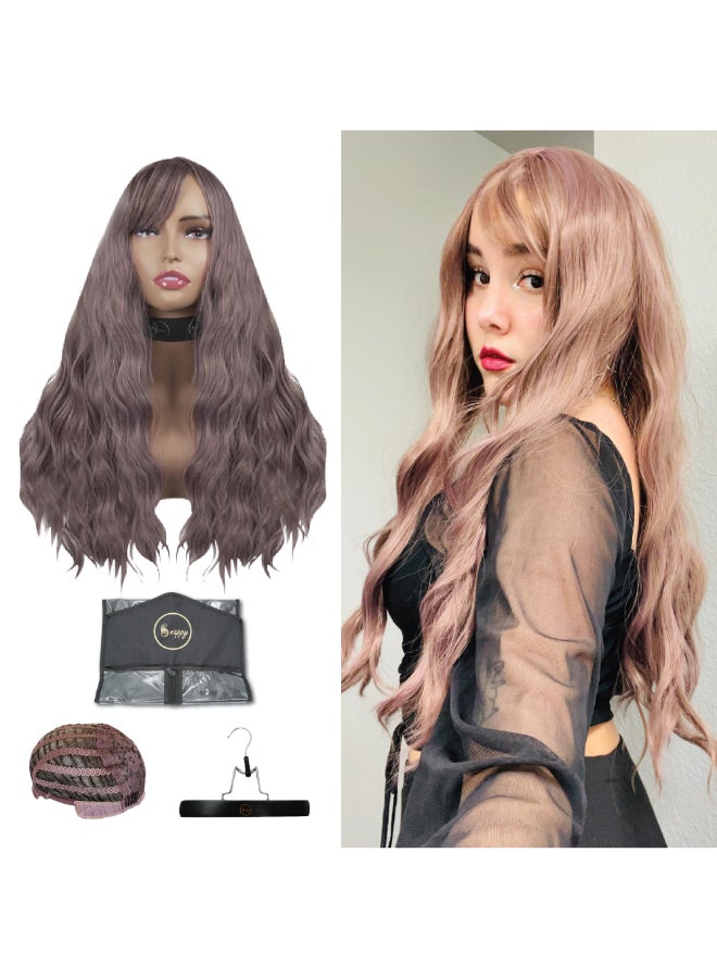 SNAPPY Purple Wigs for Women Heat Resistant 24 Inch Long Purple Wig with Bangs for Easy Styling Synthetic Wavy Light Purple Wig for Cosplay Party Wigs and Daily Wear - Image 2