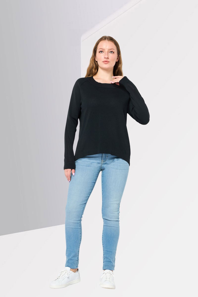 Napapijri Ze Knit By Napapijri Women Crew Neck Long Sleeve Mesh Sweatshirt, Black - Image 2