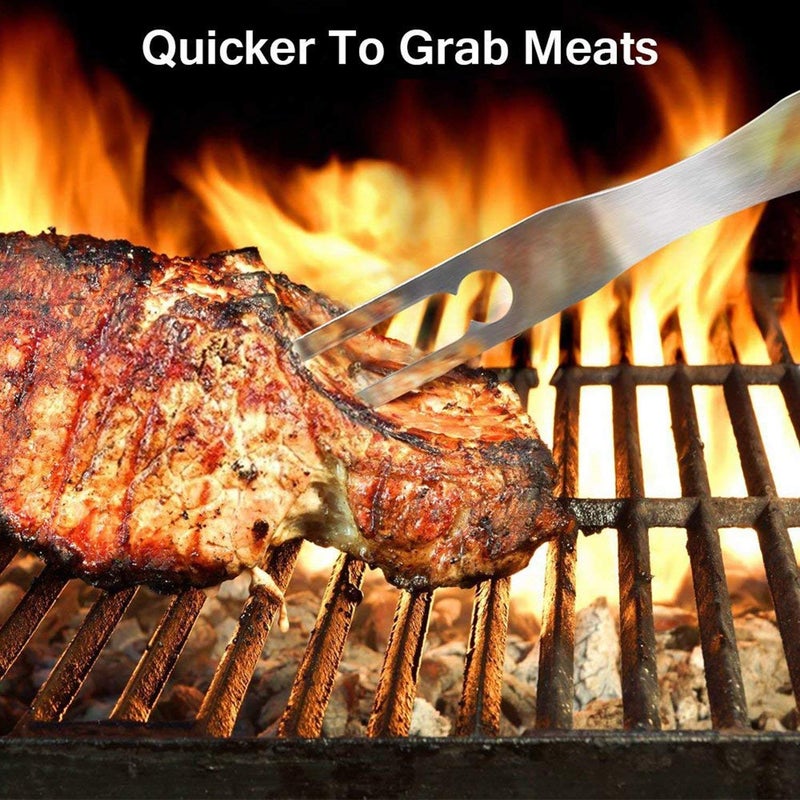 LOMESH Stainless Steel BBQ Grill Tool Set of 5 Pcs Included BBQ Brush Knife ForkShovel with Storage Bag Silver Color - Image 4