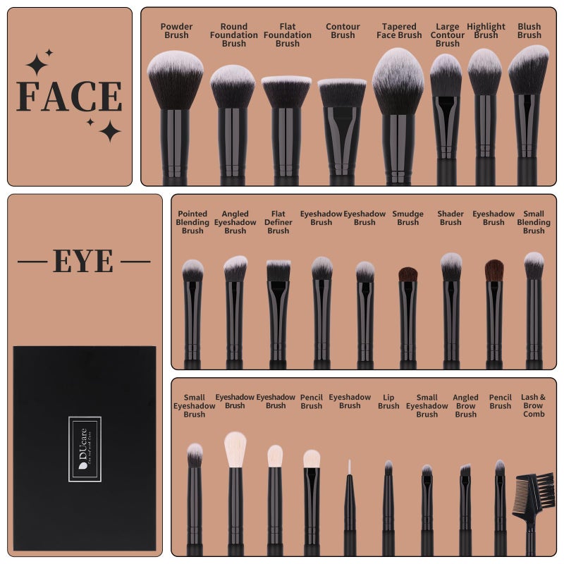 DUcare Professional Makeup Brushes Set 27Pcs Makeup Brush Set Premium Synthetic Kabuki Foundation Blending Face Powder Blush Concealers Eye Shadows Brushes - Image 3
