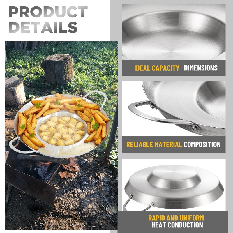 Maxdot 2 Pcs Stainless Steel Comal Frying Bowl Cookware 16 Inch Mexican Style Wok Inoxidable Concave Outdoors Stir Fry Discada Pan for Outside Cooking - Image 3