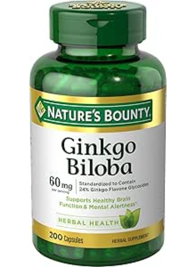كبسولات جينكو بيلوبا من "نيتشرز باونتي" (Nature's Bounty)، بتركيز 60 ملغ، عبوة تحتوي على 200 كبسولة.