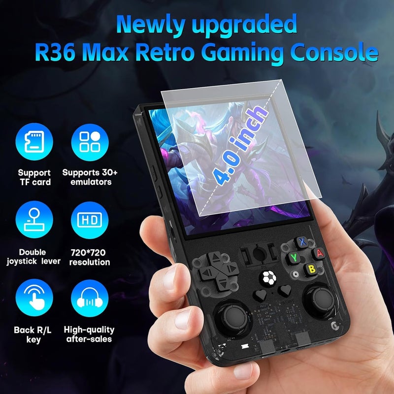 AQHH R36Max Retro Game Console  4.0 Inch Retro Gaming Console With 128Gb Memory  Video Game Consoles With 4000Mah Battery And 30+ Emulators  Ink Black - Image 2