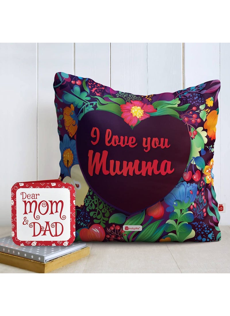 Indigifts - Indigifts Mom Gift I Love You Mumma Micro Satin, Fibre Cushion Cover with Filler (Multicolour, 12X12 Inch) - Image 1