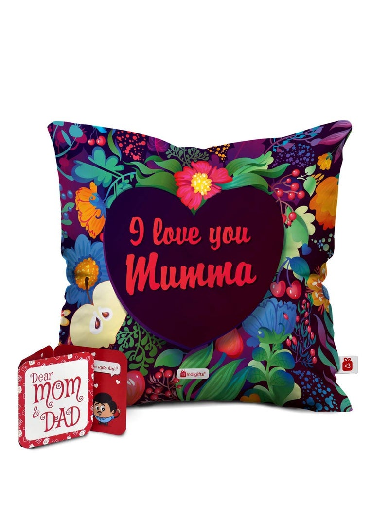 Indigifts - Indigifts Mom Gift I Love You Mumma Micro Satin, Fibre Cushion Cover with Filler (Multicolour, 12X12 Inch) - Image 1