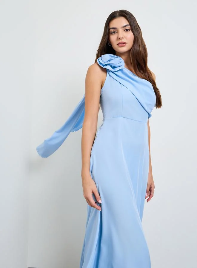 تايك تو Blue One Shoulder Maxi Evening Dress