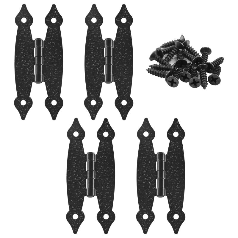 Murtenze 4 Pack 3.5 Inch Black Antique H Hinge Cold Rolled Steel Cabinet Hinge Flat Flush Mount Door Hinges Decorative Hinges for Cabinet Drawer Jewelry Box - Image 1