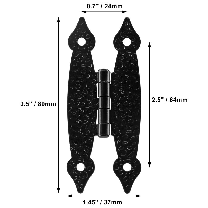 Murtenze 4 Pack 3.5 Inch Black Antique H Hinge Cold Rolled Steel Cabinet Hinge Flat Flush Mount Door Hinges Decorative Hinges for Cabinet Drawer Jewelry Box - Image 3