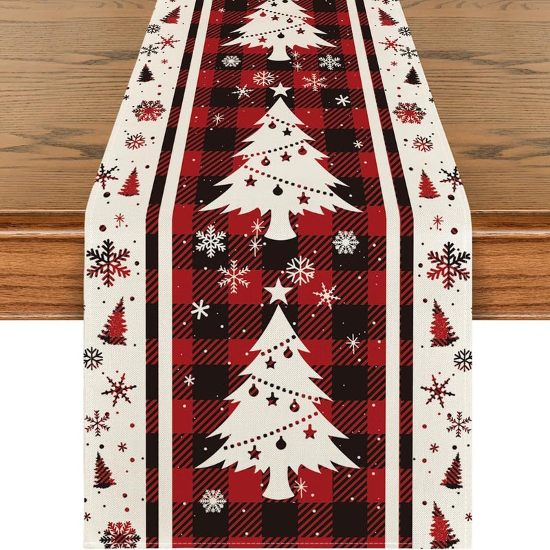 Leuceiy Red Pine Trees Christmas Table Runner Seasonal Winter Holiday Kitchen Dining Table Decoration for Indoor Outdoor Home Party Decor 13 x 72 Inch